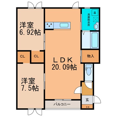 プリマ上士幌C棟の物件間取画像